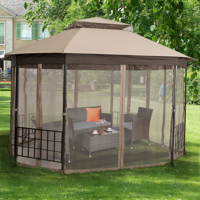 Costway 10' X 12' Octagonal Patio Gazebo Canopy Shelter Double Top W/netting Sidewalls