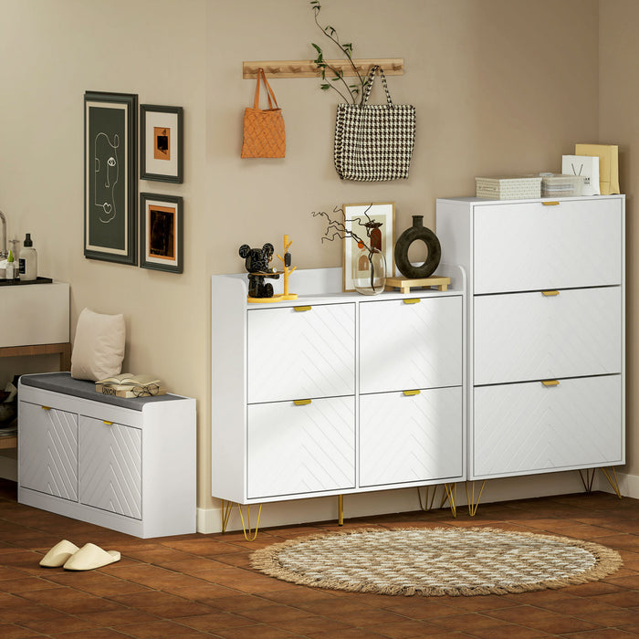 HOMCOM Slim Shoe Storage Cabinet with 4 Flip Drawers and Adjustable Shelves