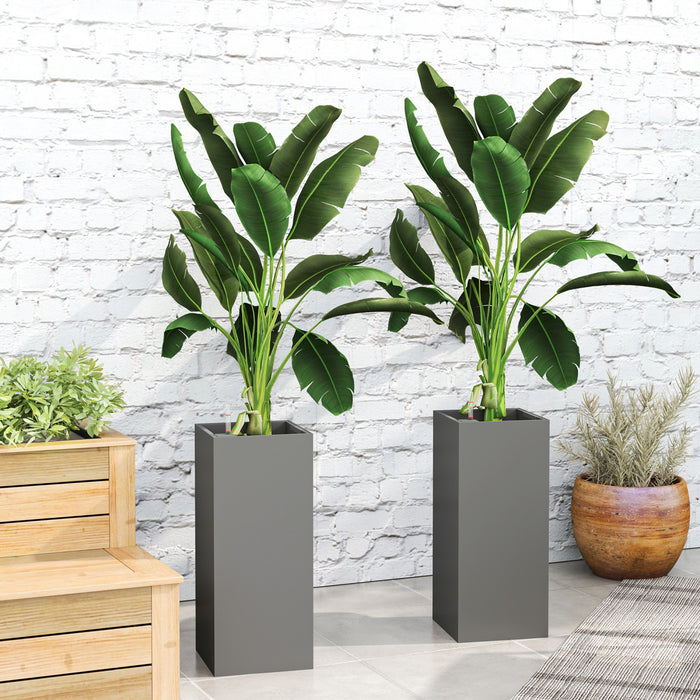 Outsunny 2 Pack Plastic Planter, 11 Inch Outdoor Planters, Dark Grey