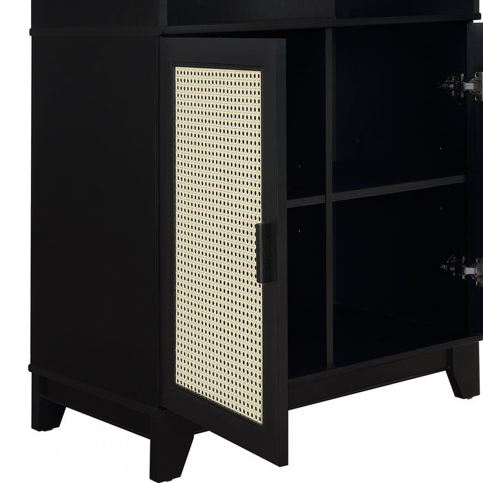 Sheridan Mid-Century Modern 31\" Bookcase Cabinet in Black (7-Shelf) - Set of 2