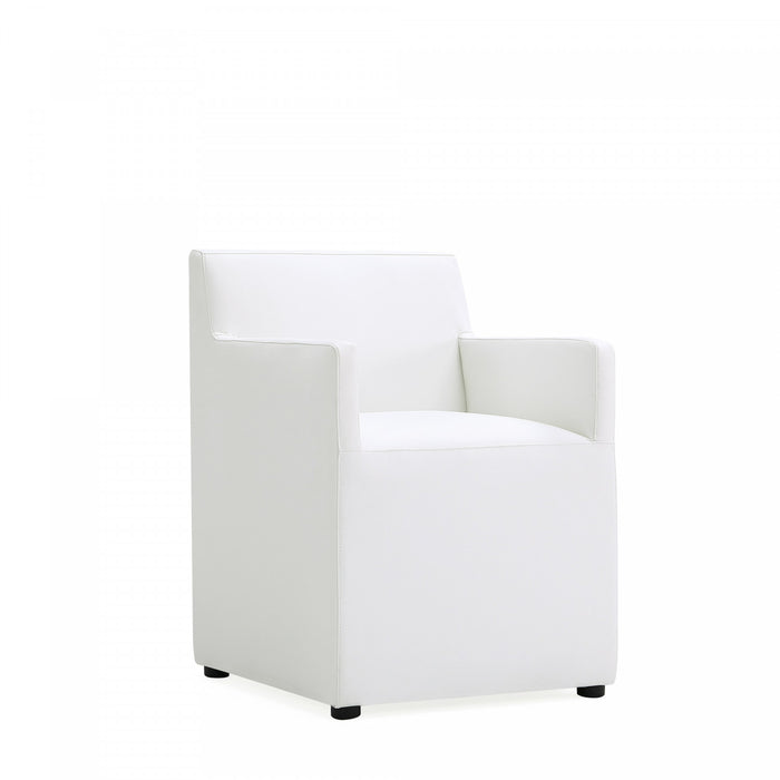 Anna Square Modern Vegan Leather Armchair in White - Set of 2