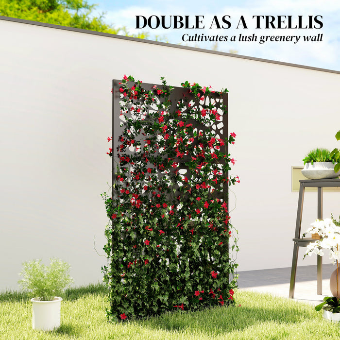 Outsunny 72\" x 38\" Metal Outdoor Privacy Screen, Black