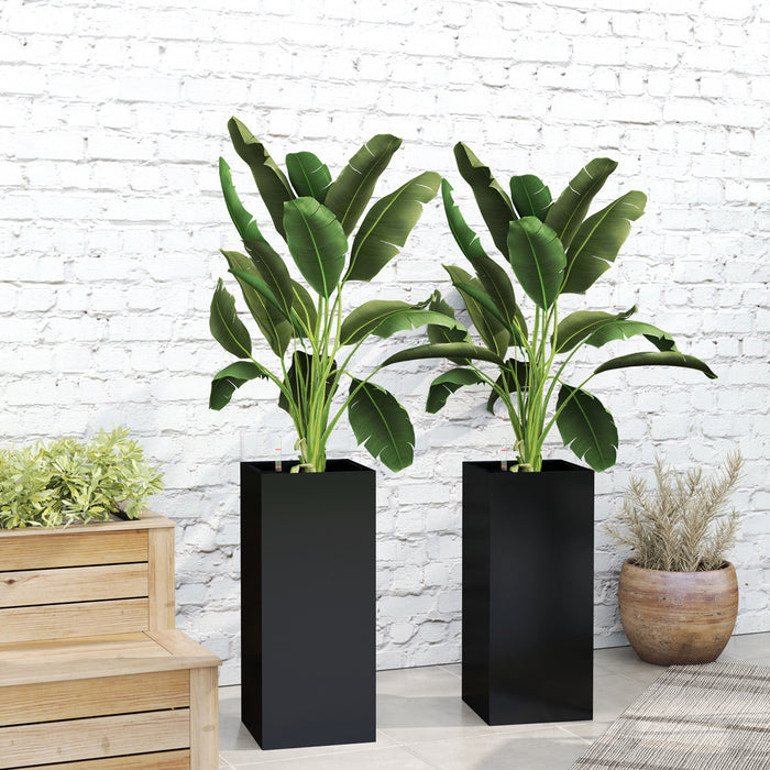 Outsunny 2 Pack Plastic Planter, 11 Inch Outdoor Planters, Black