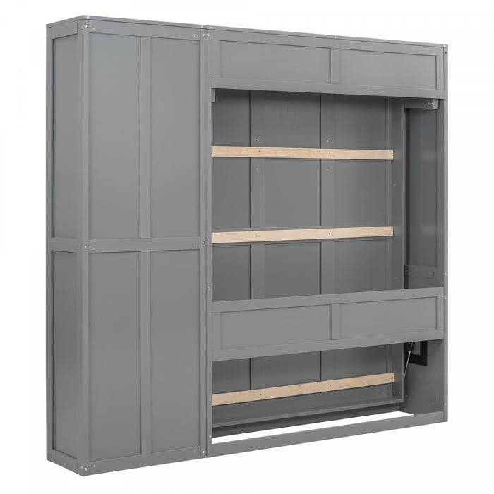Jocelyn Space-saving Full Murphy Bed With Shelves - Grey