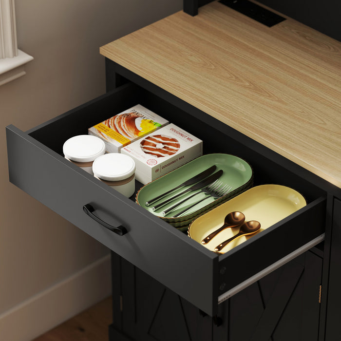 HOMCOM 69\" Pantry Cabinet, Kitchen Cabinet with Charging Station, Black