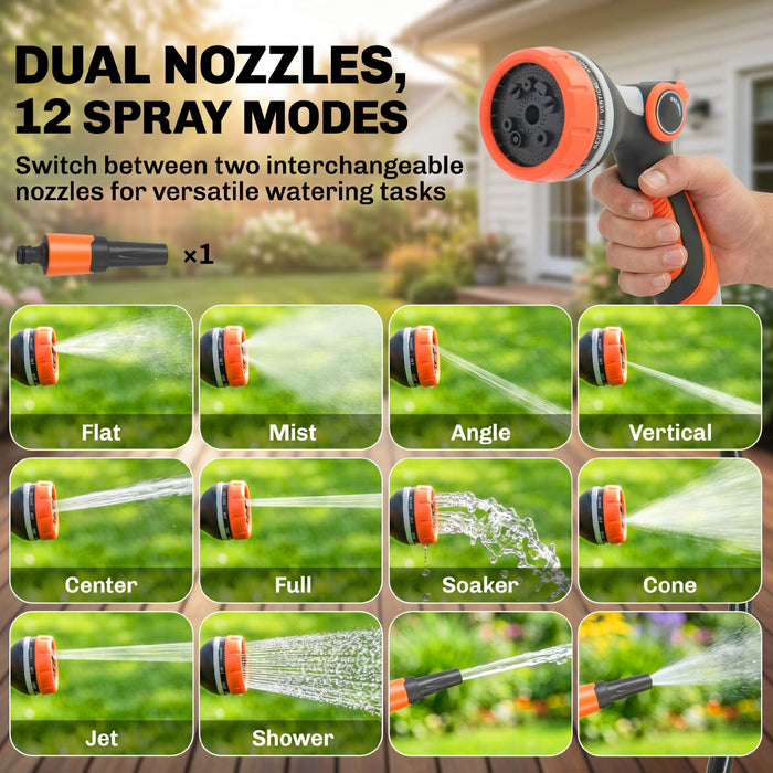 Outsunny Retractable Garden Hose Reel, 1/2\" x 75.5ft Wall Mounted Hose Reel with 12-Pattern Nozzles, Auto Retraction, Self-Locking, Slow Return System, 180° Swivel Bracket