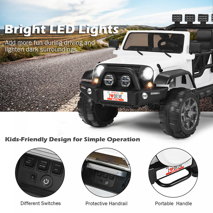 Costway 12v Kids Ride On Car 2 Seater Truck Rc Electric Vehicles W/ Storage Room White