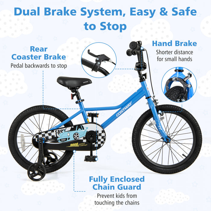 Costway 18\" Kids Training Bike With Removable Training Wheels Pneumatic Tires Navy