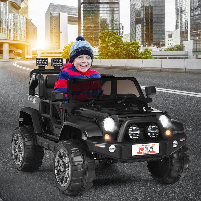 Costway 12v Kids Ride On Car 2 Seater Truck Rc Electric Vehicles W/ Storage Room Black