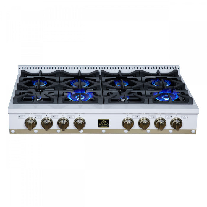 Forno Ambassador 48\" Gas Cooktop, White, 8 burners - FCTGS5799-48CPWHT