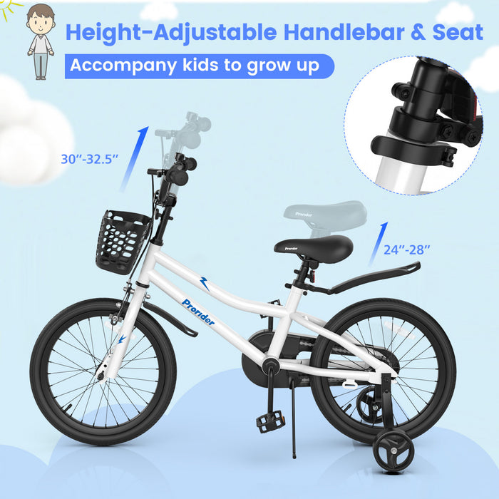 Costway 18\" Kid's Bike With Removable Training Wheels & Basket For 4-8 Years Old White