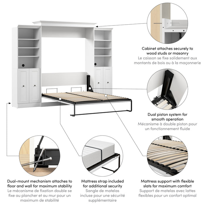 Bestar Versatile Queen Murphy Bed and Two Closet Organizers with Doors (115 W) - White