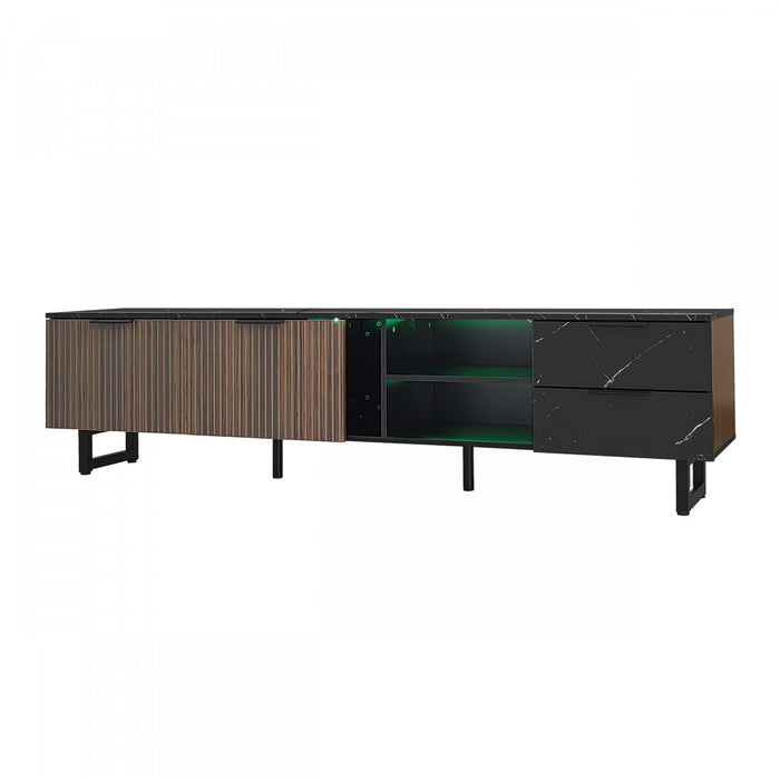 Ethan 78.7\" TV Cabinet with Adjustable LED Lighting,Black Tv Stand