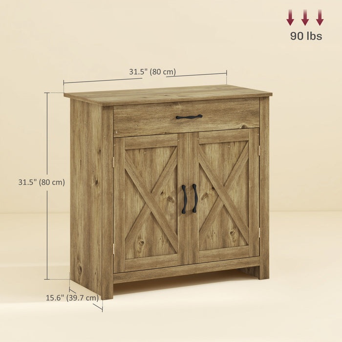 HOMCOM Farmhouse Sideboard, Buffet Cabinet with Barn Door, Nature Wood