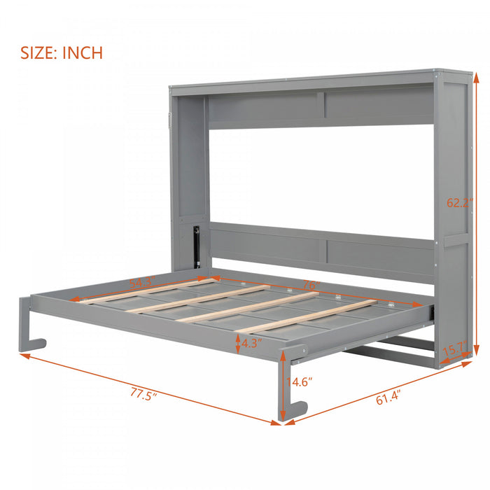 Evelyn Space-Saving Murphy Wall Bed with Foldable Cabinet Design,Full Bed,Grey