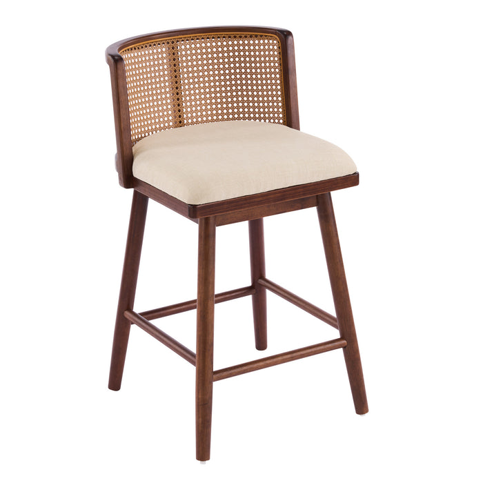 Talia Wooden Counter Height Bar Stool Set of 2 with Rattan Backrest,Walnut