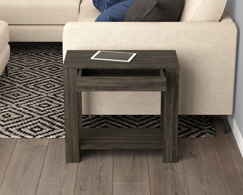 24” Classic Narrow Accent Table With Hidden Storage & Lower Shelf - Dark Grey 