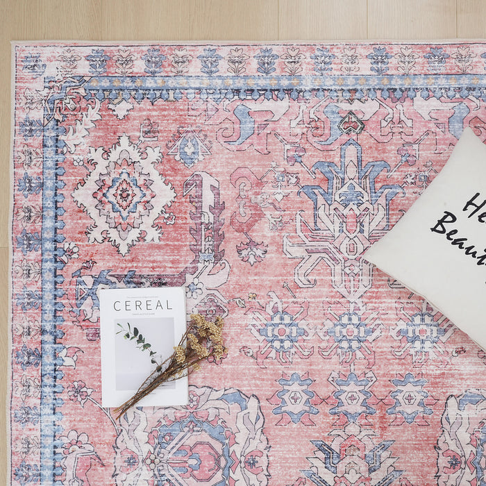 Aqua Pink Flames Washable Non-slip Low Pile Area Rug 5'x7'