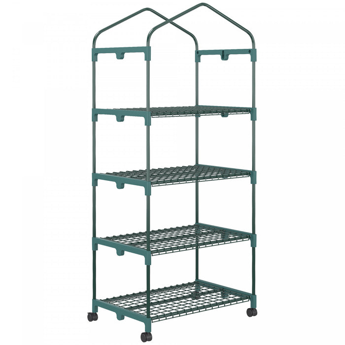 Outsunny 27\" X 20\" X 65\" Portable Greenhouse With 4 Tier Shelves And Wheels, Outdoor Hot House Plant Flower Greenhouse, Steel Frame, Pe Cover, Green
