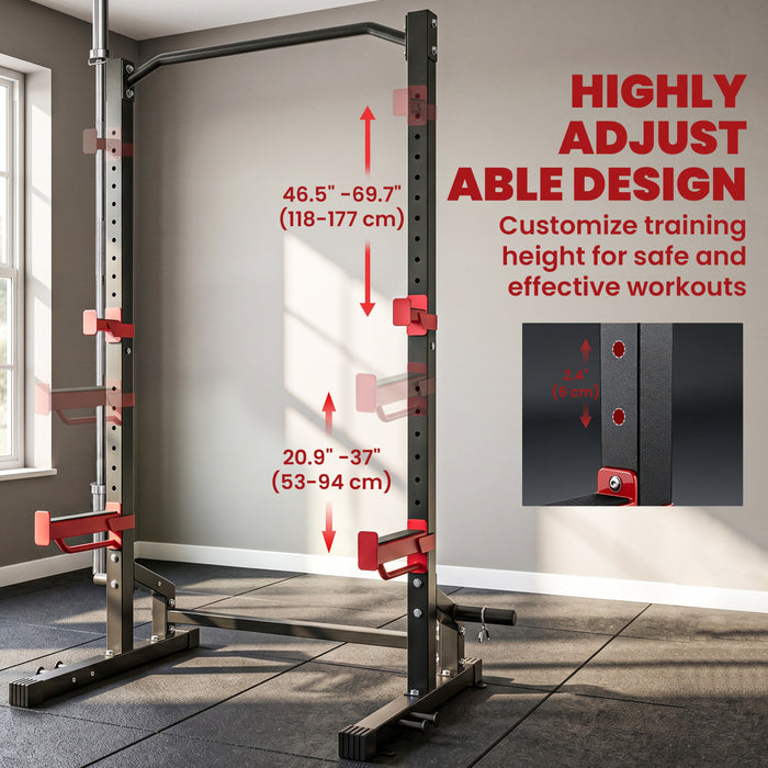Soozier Power Cage Squat Rack, 1100LB Capacity Power Rack with Pull-Up Bar, Adjustable J-Hooks, Safety Arms, Weight Plate and Barbell Storage for Home Gym Strength Training
