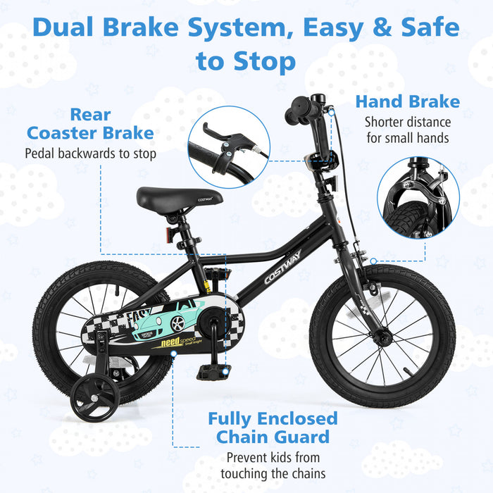 Costway 14\" Kids Training Bike With Removable Training Wheels Pneumatic Tires Black