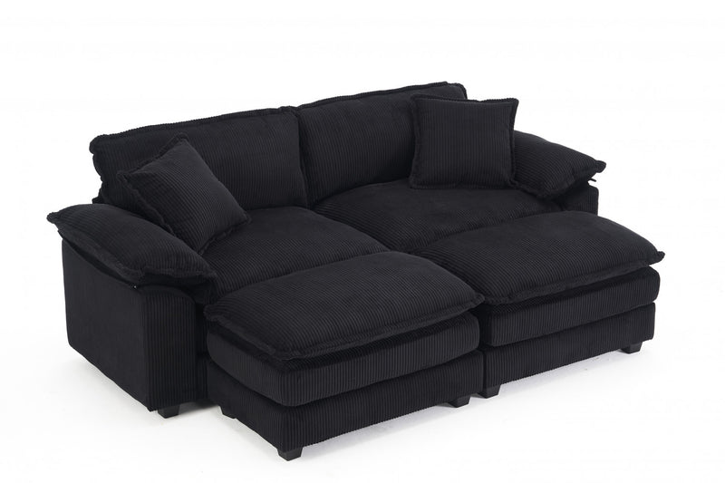 Liam 84.6\" Comfortable Cloud Modular Sofa with Corduroy Upholstered,Black