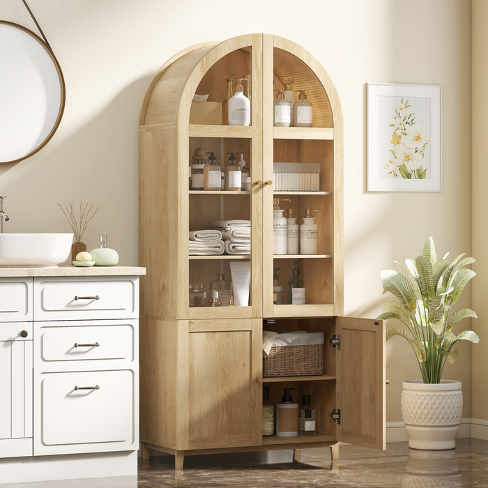 HOMCOM Arched Kitchen Pantry Cabinet, 71\" Tall Kitchen Storage Cabinet