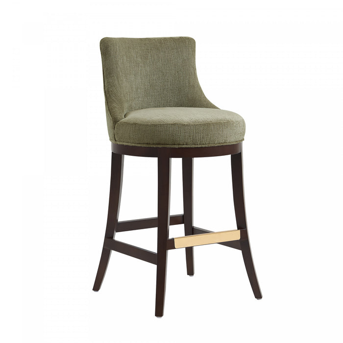 Lucia Modern Chenille Wood Upholstered Barstool in Leaf Green - Set of 2