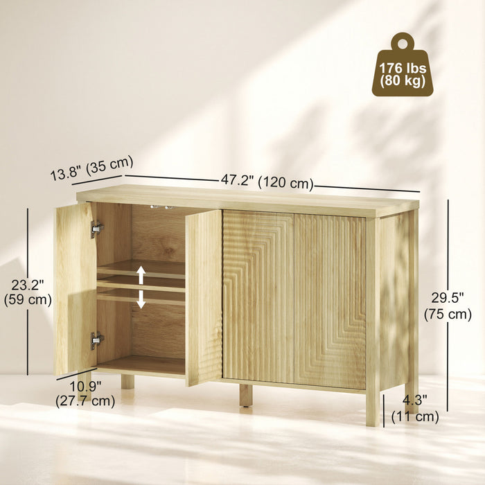 HOMCOM Fluted Sideboard Buffet Cabinet with Push to Open Doors Natural