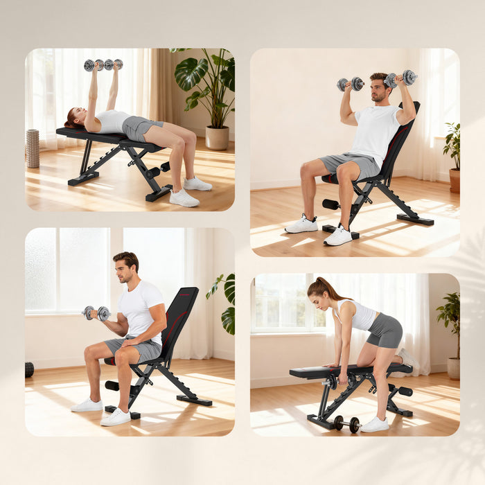 Soozier Foldable Workout Bench, Adjustable Workout Bench with Multi-Angle Seat and Back, Flat or Incline Bench for Home Gym Strength Training, Black