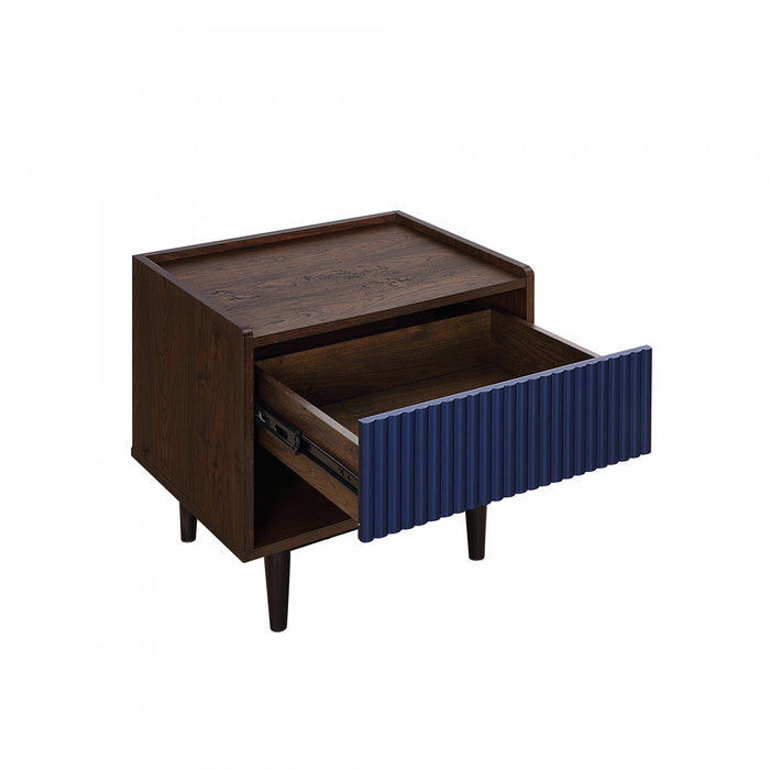 Duane Mid-Century Modern 20\" Fluted Nightstand in Navy Blue (1-Drawer) - Set of 2