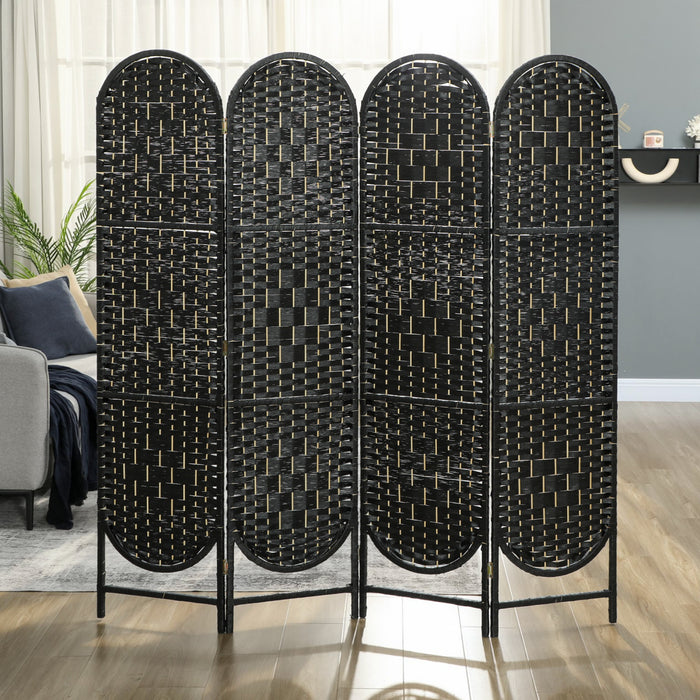 HOMCOM 4 Panel Room Divider, Bohemian Folding Privacy Screen, Black