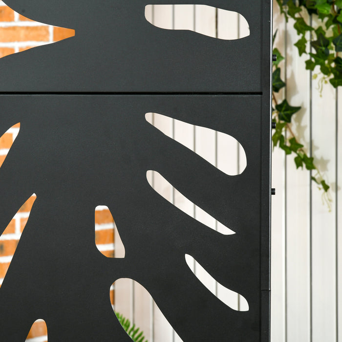 Outsunny Metal Outdoor Privacy Screen With Stand For Garden Backyard Black