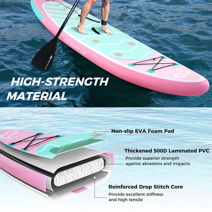 Goplus Small Inflatable Sup Board, Portable Paddle Board With 5d Rings Stand Up Paddle Board For Youth & Adult Light Pink