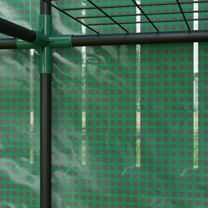 Outsunny Lean-to Mini Greenhouse With 3 Tier Shelves, Roll-up Doors, Green