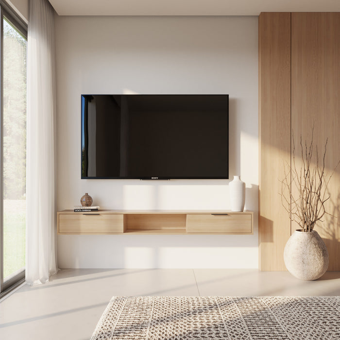 Nordika Slim 72\" Wall-Mounted TV Stand with 2 Storage Cabinets - Natural Blonde Oak