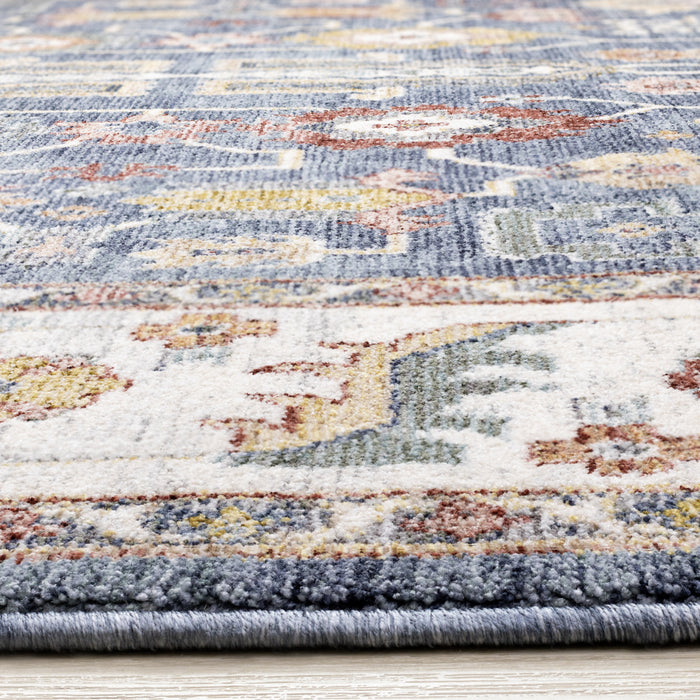 Olivia Blue Modern Tribal Inspired Border Rug, 7'10\" x 10'2\" Indoor Area Rug
