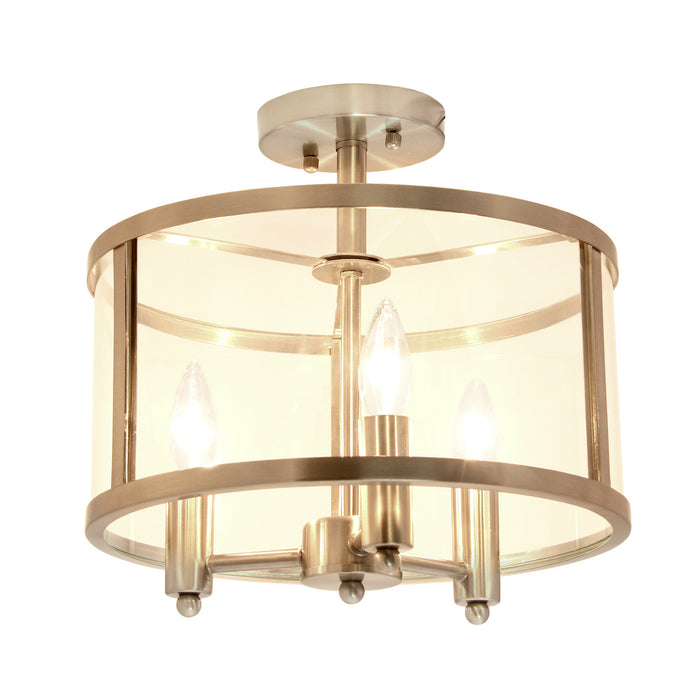 Salerno 3 Light Semi-flushmount Ceiling Light, Brushed Nickel, 13\"D Lamp