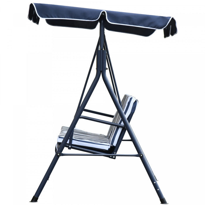 Outsunny 3-seat Patio Swing Chair, Outdoor Porch Swing Glider With Adjustable Canopy, Removable Cushion, And Weather Resistant Steel Frame, For Garden, Poolside, Blue & White