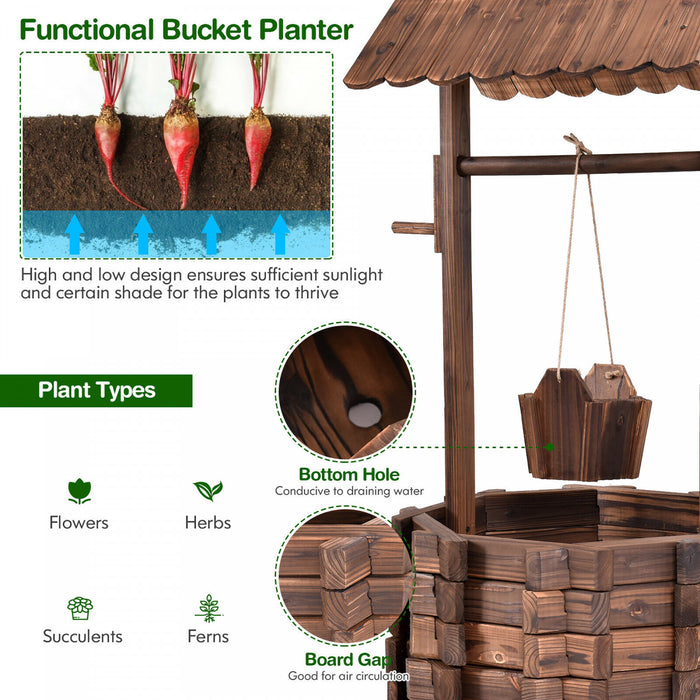 Costway Outdoor Wooden Wishing Well Bucket Flower Plants Planter Garden Home Decor