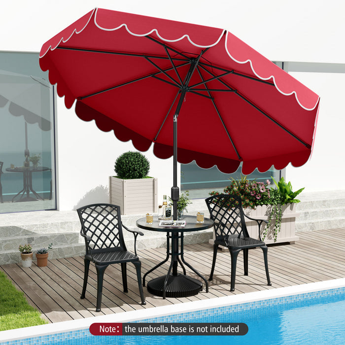 Costway 10 FT Patio Umbrella with Crank Tilt Adjustment Ruffles Vented Top 8 Ribs Red