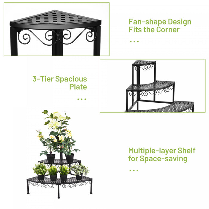 Ironwork Fan-shaped 3-tier Pot Plant Stand Stair-step Design
