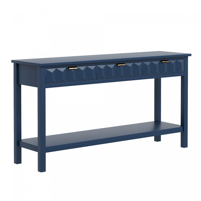 Oliver 60'' Fir Veneer Entryway Table with Honeycomb Design and Drawers, Navy Blue Sofa Table