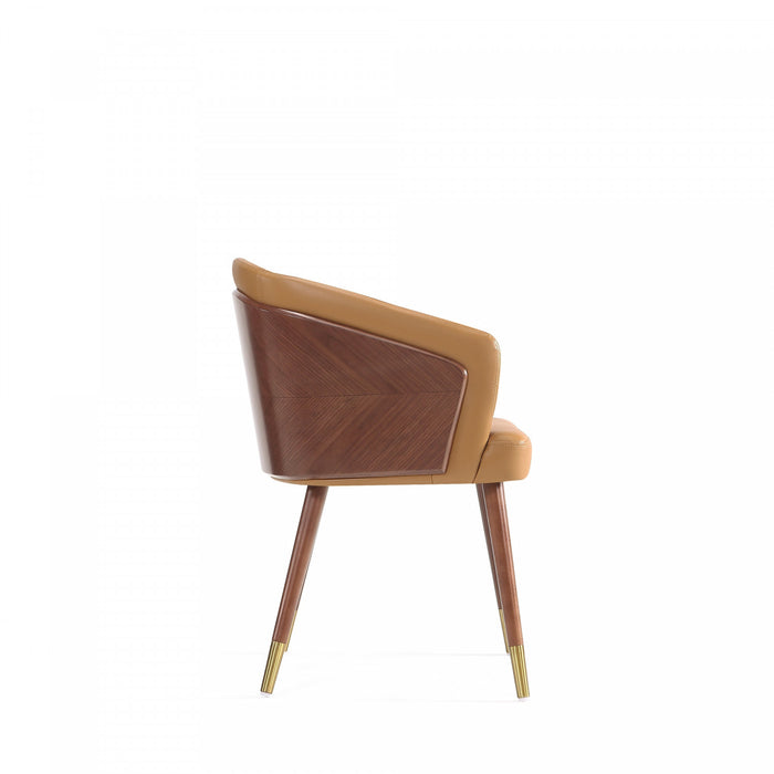 Reeva Modern Wood Vegan Leather Dining Chair in Camel - Set of 2