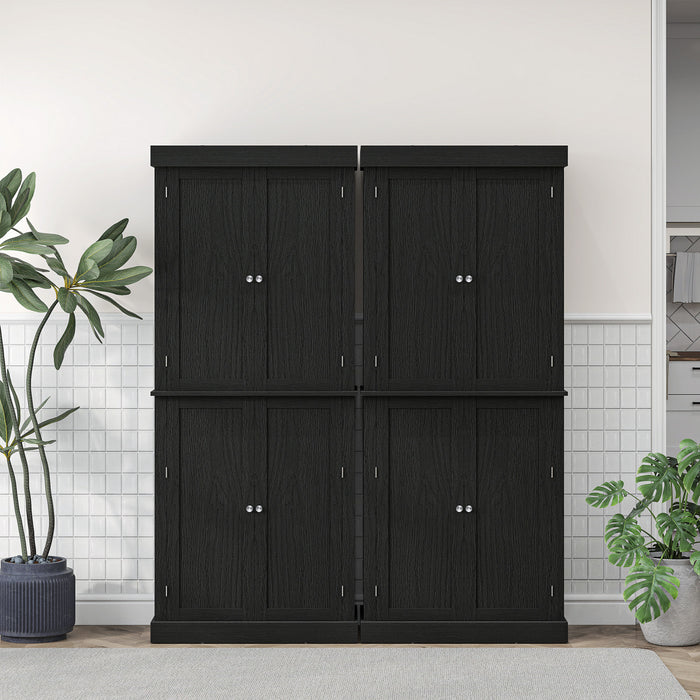 HOMCOM Freestanding 4 Door Kitchen Pantry Cabinet with Shelves Black