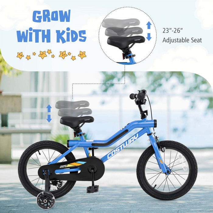Costway 16\" Led Lighted Kids Bike With Adjustable Seat Coaster Brake Training Wheels Blue