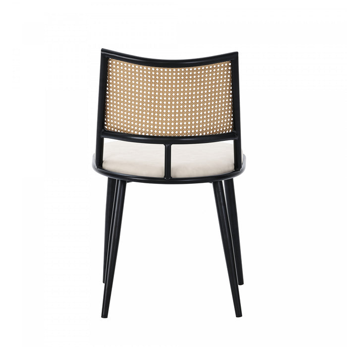 Oliver Modern Dining Chairs with PU Upholstered and PE Rattan Backrest Set of 2,Black