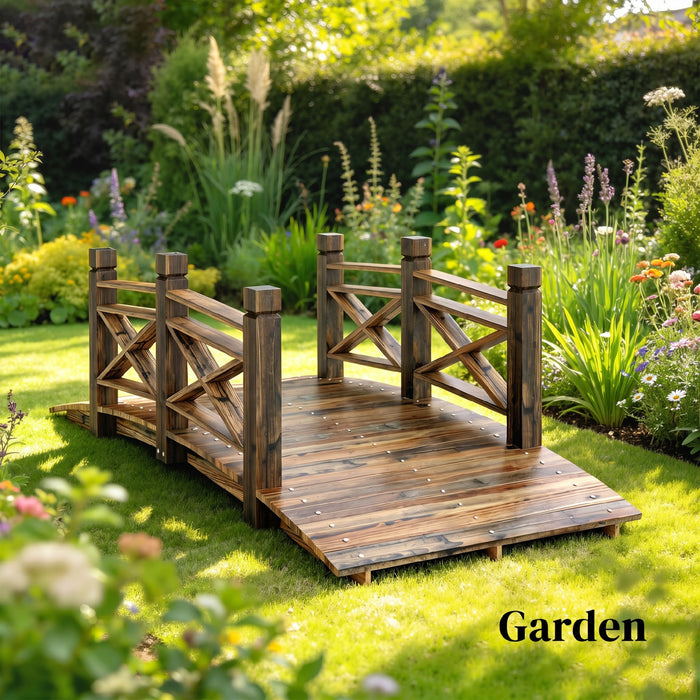 Outsunny Garden Bridge Arc Footbridge Carbonized for Outdoor, Lawn, Pond