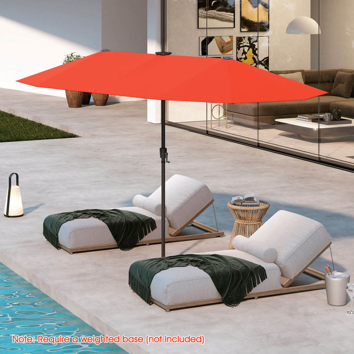 Costway 13 FT Large Patio Umbrella with LED Solar Lights Crank Handle 12 Heavy-Duty Ribs Orange