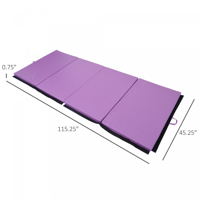Soozier 4'x10'x2\" Folding Gymnastics Tumbling Mat, Exercise Mat With Carrying Handles For Yoga, Mma, Martial Arts, Stretching, Core Workouts, Purple